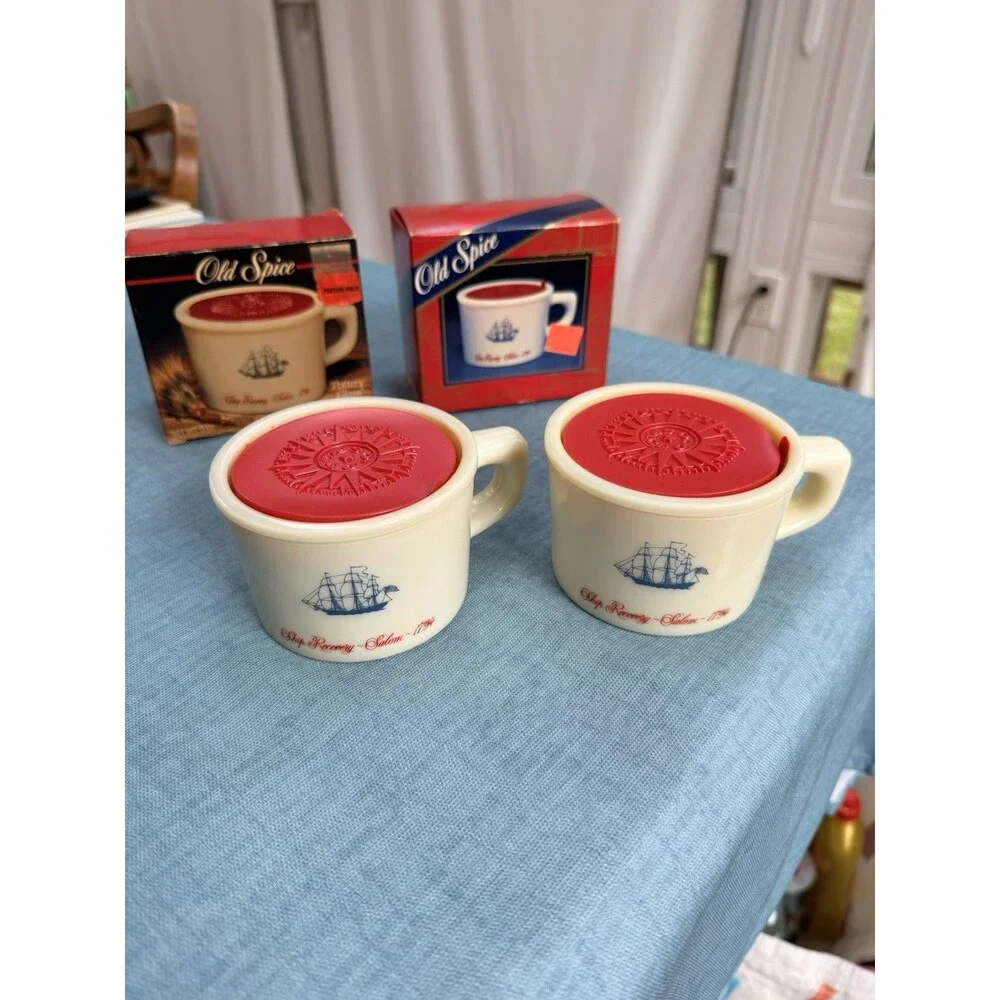 Vintage Old Spice Shaving Mug Refill Soap 3 Oz Lot of 2 w/ Brush Shulton